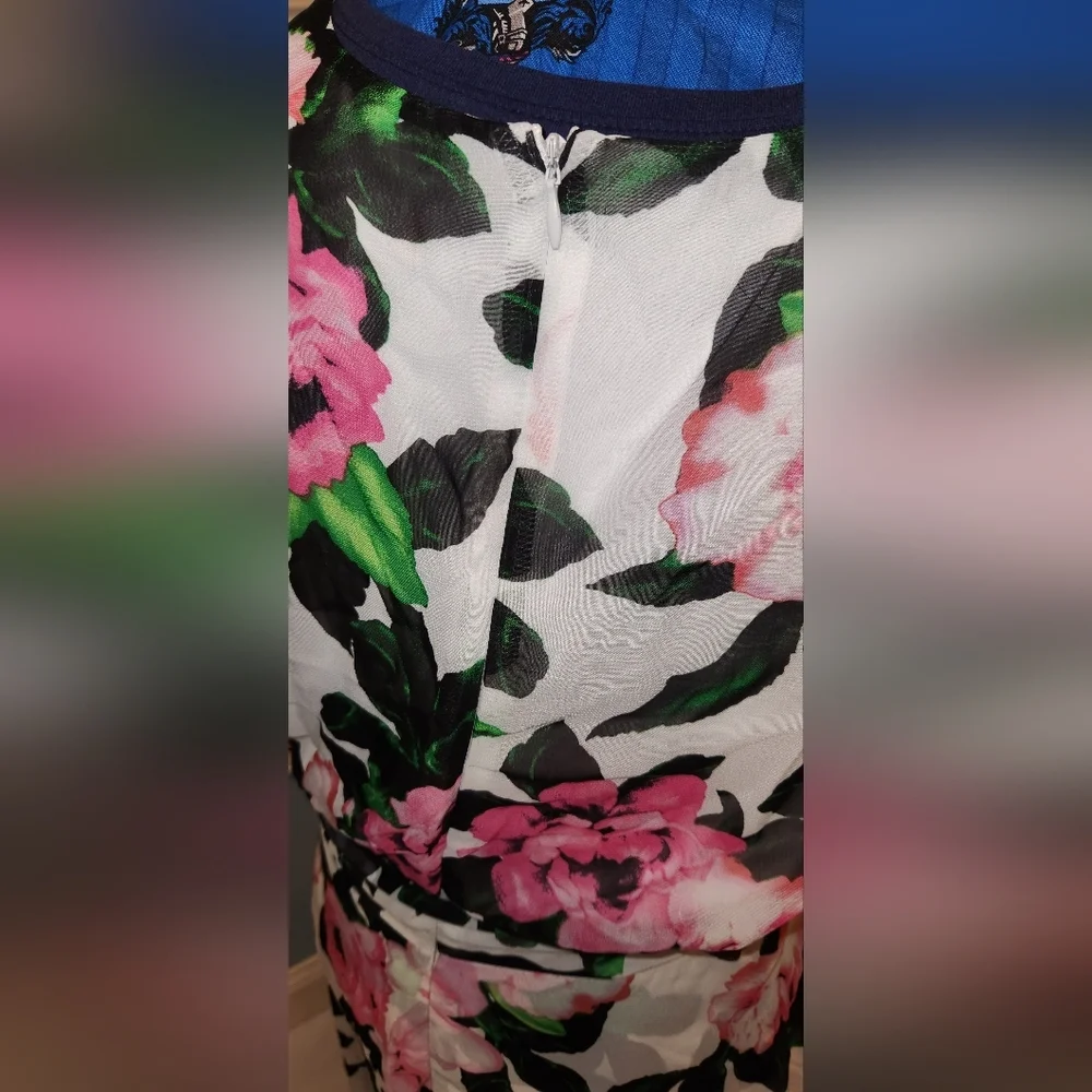 Betsey Johnson Black and Pink Floral Faux Wrap Maxi Dress - Picture 3 of 9